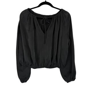 Unsubscribed 100% Silk Blouse Top Womens M Black Boho Luxury Peasant Poet Date